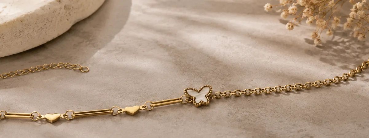 Golden Mother-of-Pearl Butterfly Link Bracelet